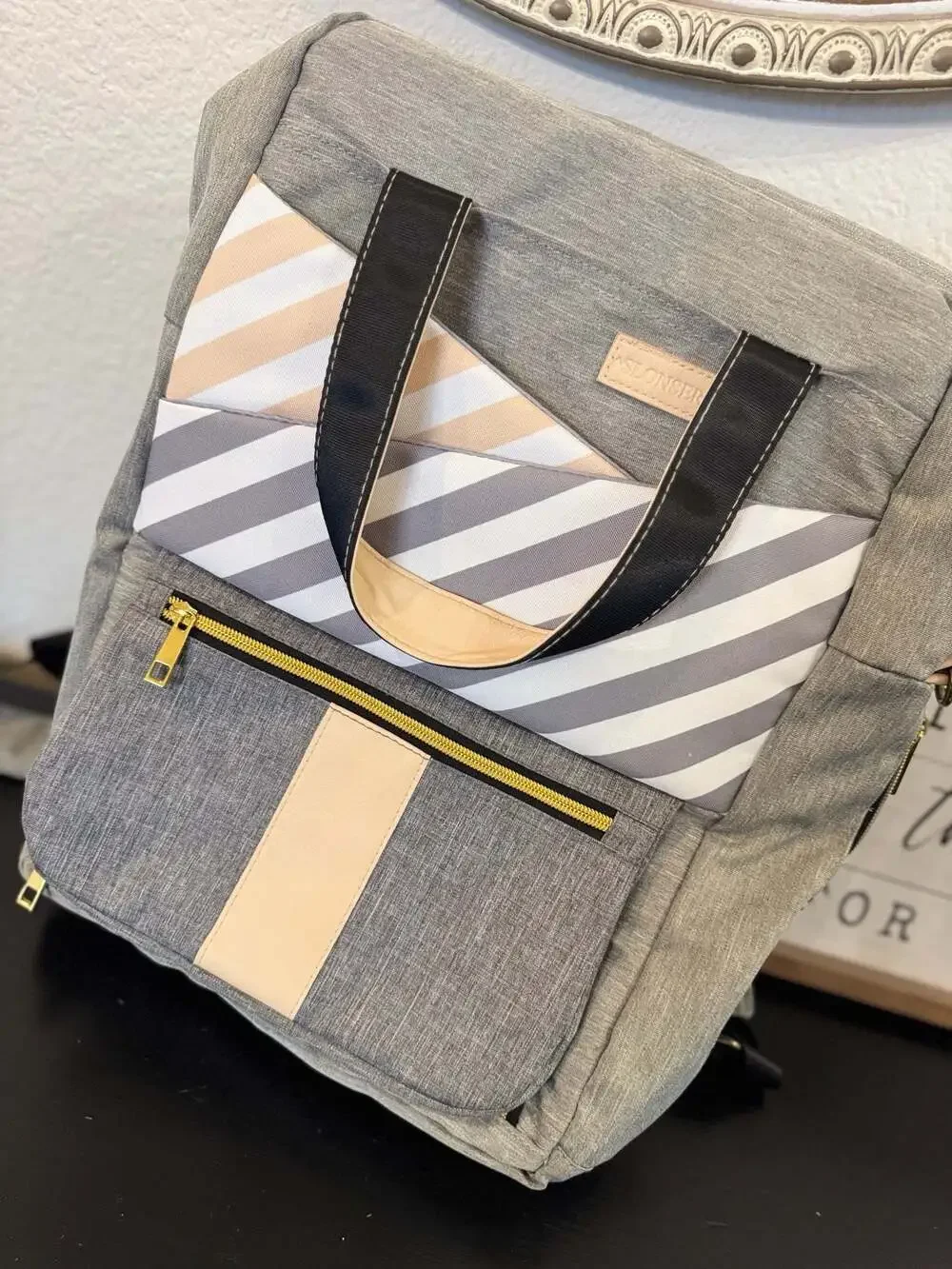 Slonser Large Diaper Bag Backpack with USB Charging Port Grey Striped